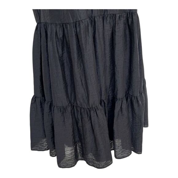 Chelsea28 Black Satin Ruffle Tiered Split‎ Neck Sleeveless Mini Dress NWT Size S - Picture 3 of 13